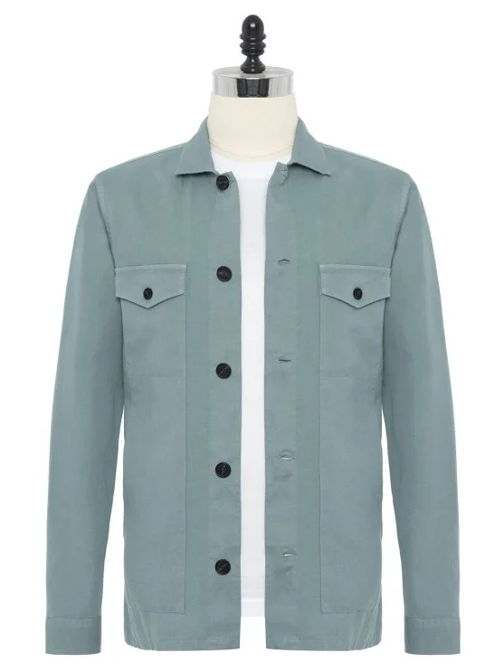 Germirli Mineral Green Vintage Side Pocket Cotton Linen Jacket Shirt - Germirli 