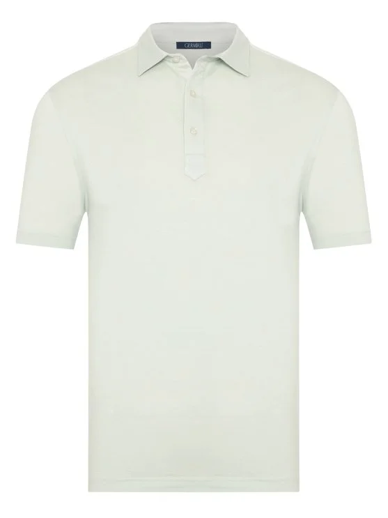 Germirli Mint Green Shirt Collar Regular Fit Mercerized Cotton Tencel T-Shirt - Germirli 