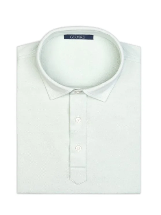 Germirli Mint Green Shirt Collar Regular Fit Mercerized Cotton Tencel T-Shirt - Germirli 