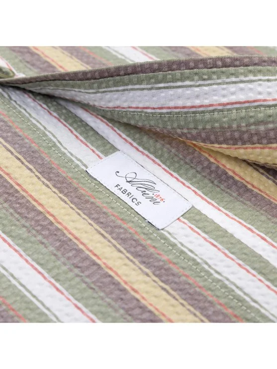 Germirli Multicolor Striped Tailor Fit Soft Collar Seersucker Men's Short Sleeve Cotton Shirt - Germirli 