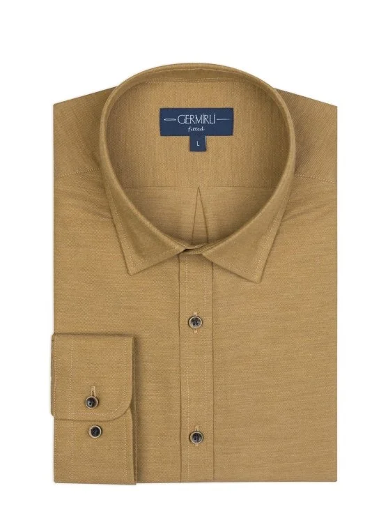 Germirli Mustard Twill Texture Soft Collar Tailor Fit Cotton Shirt - Germirli 