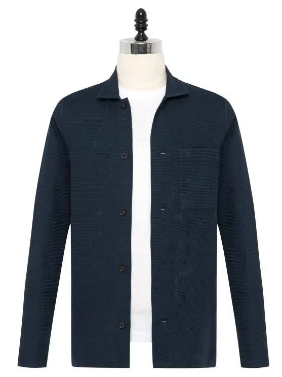 Germirli Navy Blue 3D Waffle Texture Cotton Jacket Shirt - Germirli 