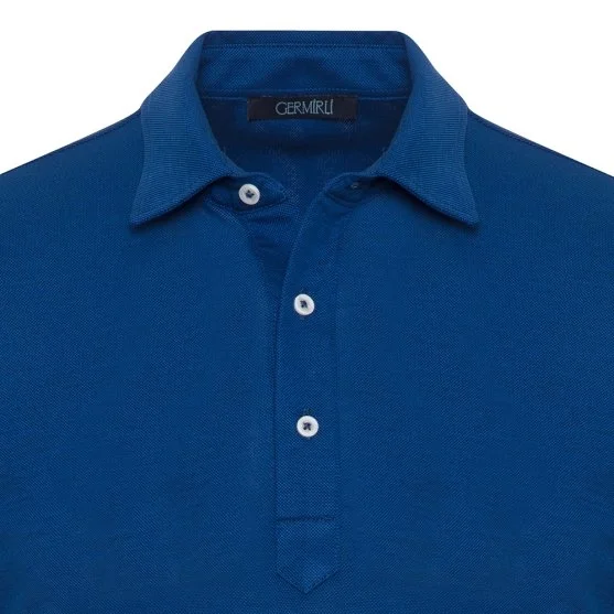 Germirli Navy Blue Piquet Shirt Collar Regular Fit Mercerized T-Shirt - Germirli 