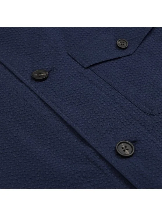Germirli Navy Blue Seersucker Texture Tailor Fit Cotton Beyoğlu Jacket Shirt - Germirli 