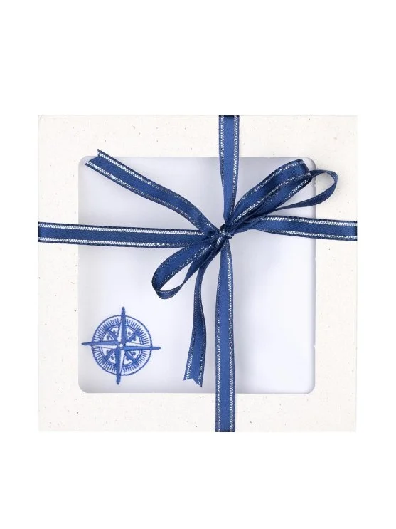 Germirli Poplin Cotton Handkerchief with Embroidered Compass in Navy Blue Color - Germirli 