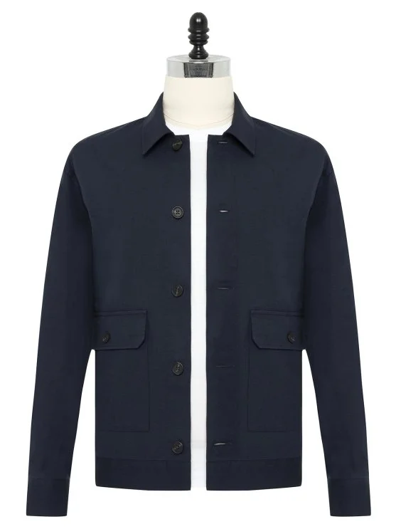 Germirli Navy Blue Color Flap Pocket Linen Cotton Jacket Shirt - Germirli 