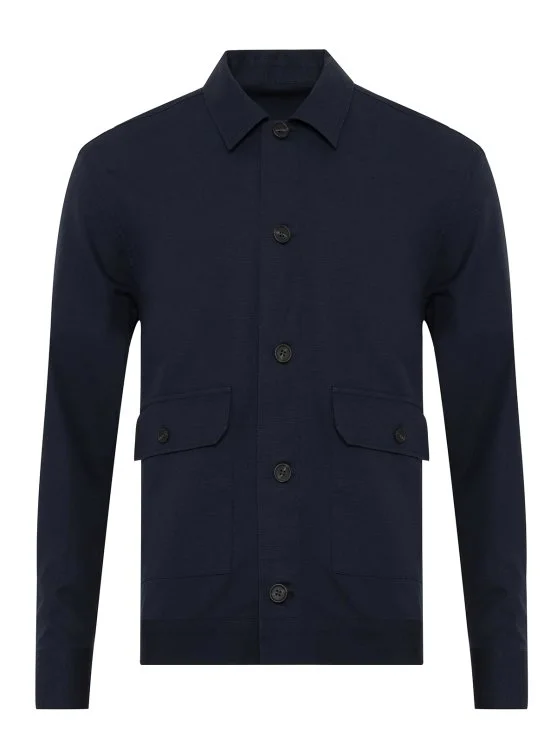 Germirli Navy Blue Color Flap Pocket Linen Cotton Jacket Shirt - Germirli 