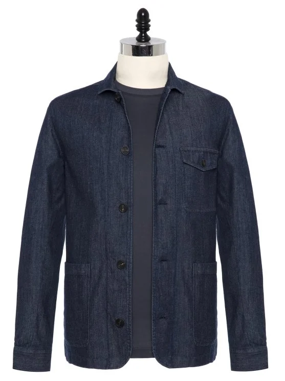 Germirli Navy Blue Denim Tailor Fit Jacket Shirt - Germirli 