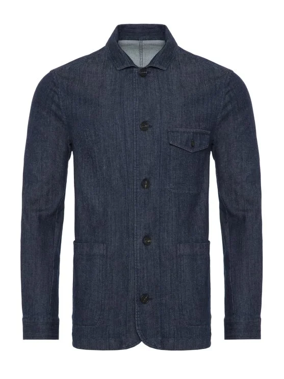Germirli Navy Blue Denim Tailor Fit Jacket Shirt - Germirli 