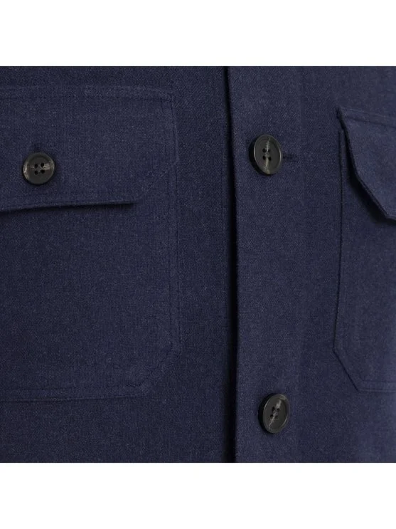 Germirli Navy Blue Flannel Cotton Lyocell Tailor Fit Relaxed Fit Jacket Shirt - Germirli 