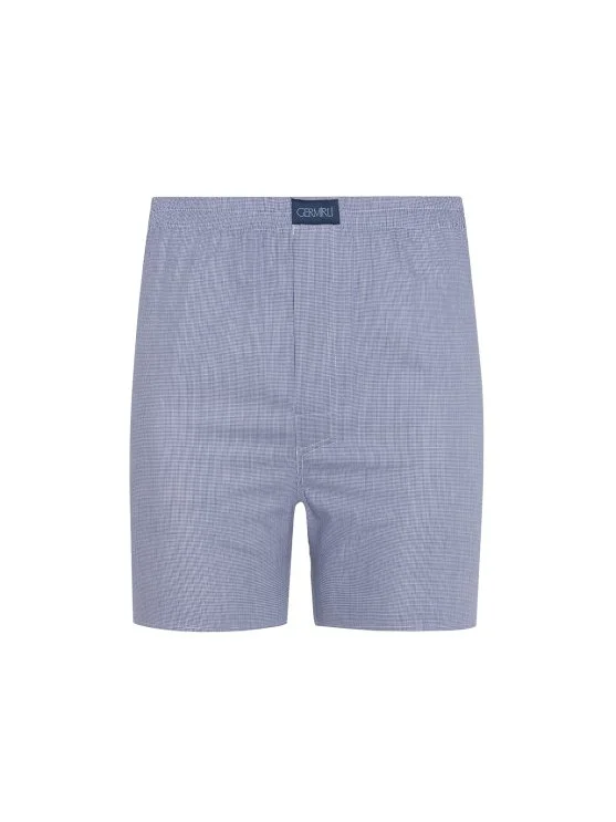 Germirli Navy Blue and White Gingham Patterned Cotton Boxer Shorts - Germirli 