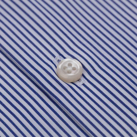 Germirli Navy Blue White Striped Tailor Fit 120/2 Journey Twill Non Iron Cotton Italian Collar Shirt - Germirli 