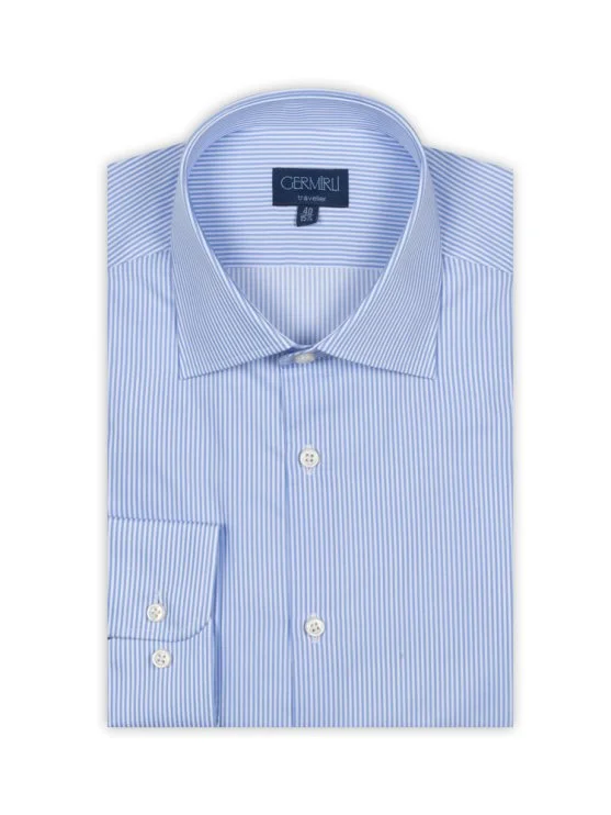 Germirli Non Iron Light Blue Striped Tailor Fit Shirt - Germirli 