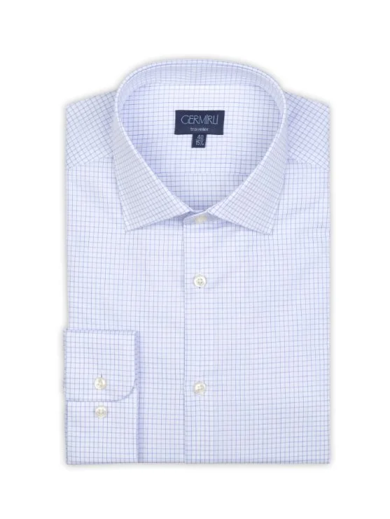 Non Iron Navy Checkered Classic Collar Tailor Fit Shirt with Germirli - Germirli 