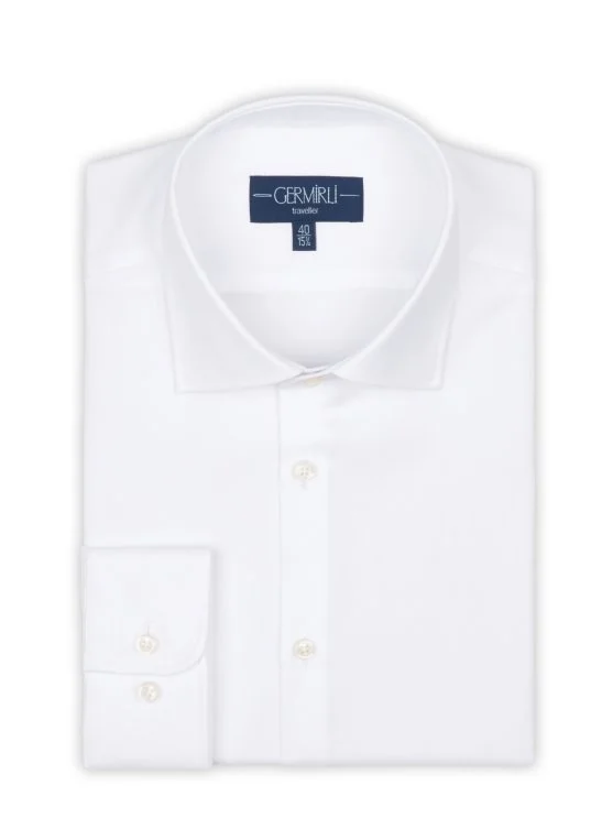 Non Iron White Oxford Classic Collar Tailor Fit Journey Shirt with Germirli - Germirli 