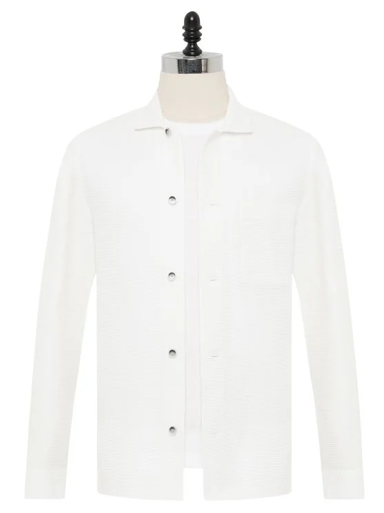 Germirli Optic White 3D Waffle Texture Cotton Jacket Shirt - Germirli 