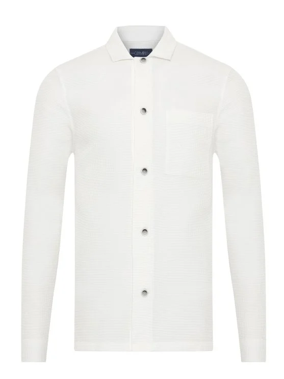 Germirli Optic White 3D Waffle Texture Cotton Jacket Shirt - Germirli 