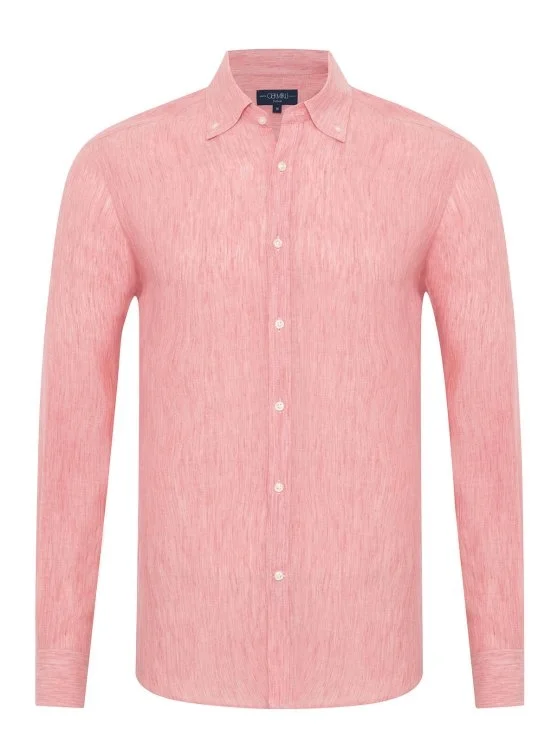 Pink Tailor Fit Button-down Collar Albini Linen Shirt with Germirli - Germirli 