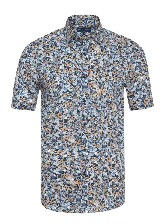 Germirli Printed Patterned Soft Collar Tailor Fit Short Sleeve Men's Shirt - Germirli 