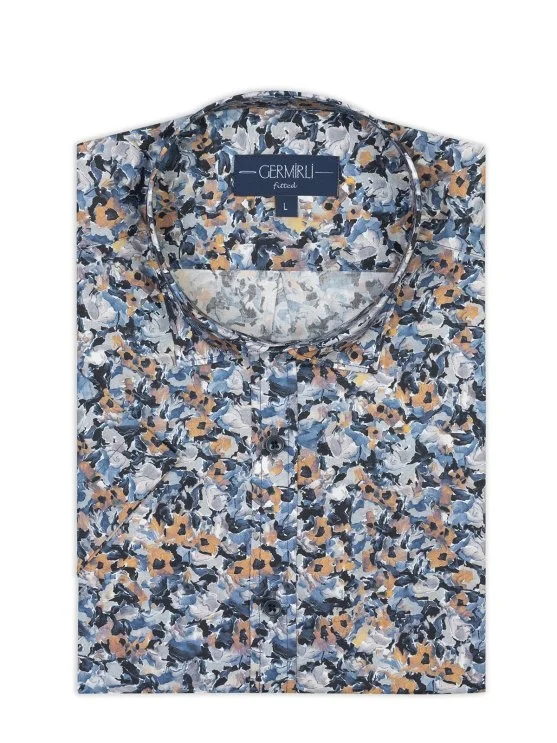 Germirli Printed Patterned Soft Collar Tailor Fit Short Sleeve Men's Shirt - Germirli 