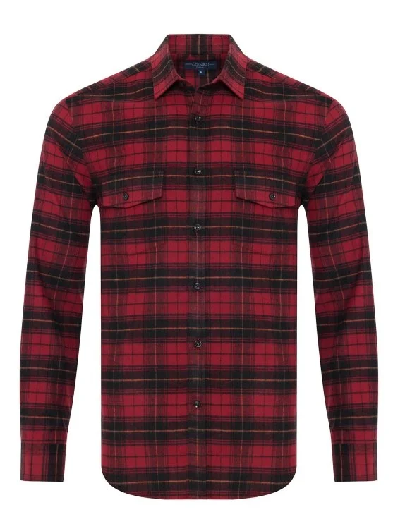 Germirli Red Black Soft Collar Albiate Tailor Fit Relaxed Fit Plaid Flannel Shirt - Germirli 