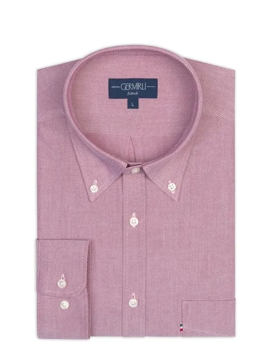 Germirli Red Button-down Collar Pocket Tailor Fit Sport Oxford Men's Shirt - Germirli 