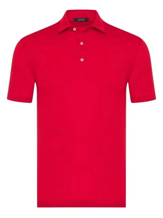 Germirli Red Piquet Shirt Collar Regular Fit Mercerized T-Shirt - Germirli 