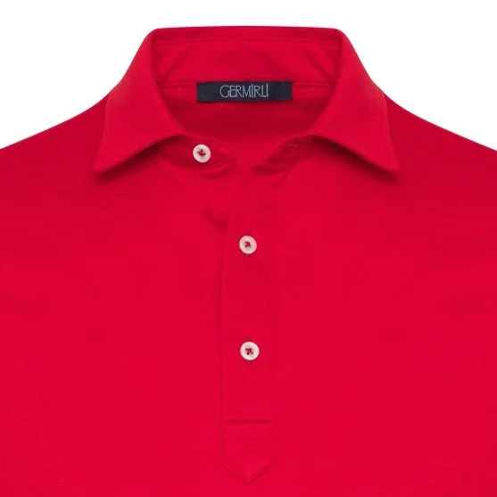 Germirli Red Piquet Shirt Collar Regular Fit Mercerized T-Shirt - Germirli 