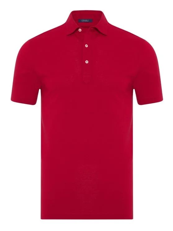 Germirli Red Piquet Shirt Collar Regular Fit Mercerized T-Shirt - Germirli 