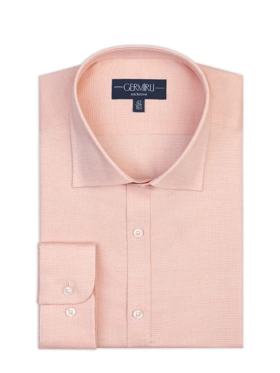 Exclusive Classic Collar Tailor Fit Cotton Shirt with Germirli Salmon Color Micro Pattern - Germirli 