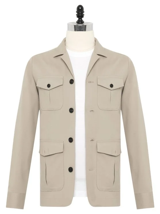 Germirli Sand Beige Color Utility Flap Pocket Cotton Jacket Shirt - Germirli 