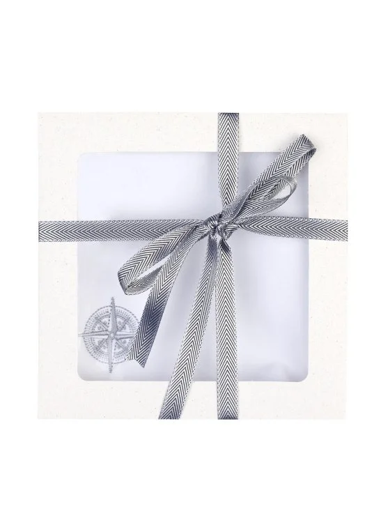 Poplin Cotton Handkerchief with Germirli Silver Color Compass Embroidery - Germirli 