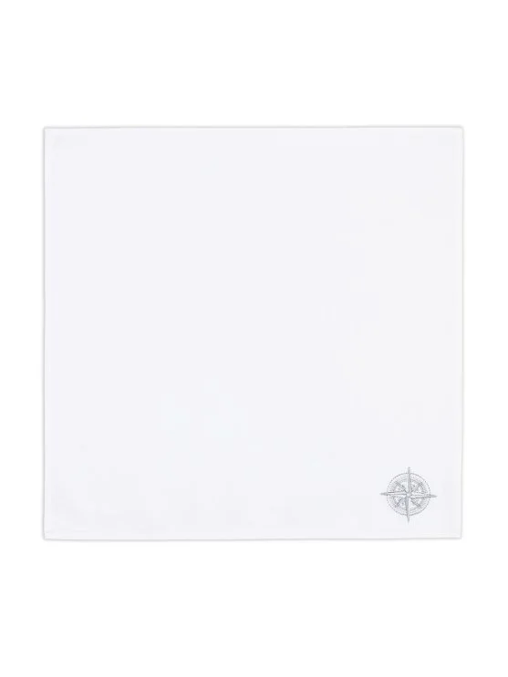 Poplin Cotton Handkerchief with Germirli Silver Color Compass Embroidery - Germirli 