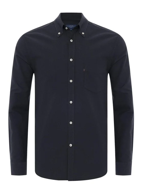 Germirli Sport Oxford Button Collar Black Single Pocket Cotton Shirt - Germirli 