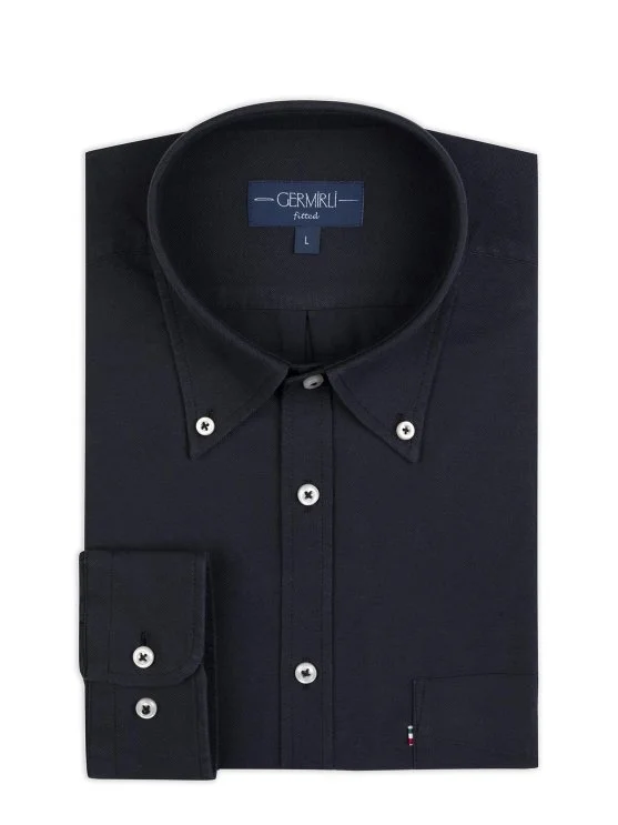 Germirli Sport Oxford Button Collar Black Single Pocket Cotton Shirt - Germirli 