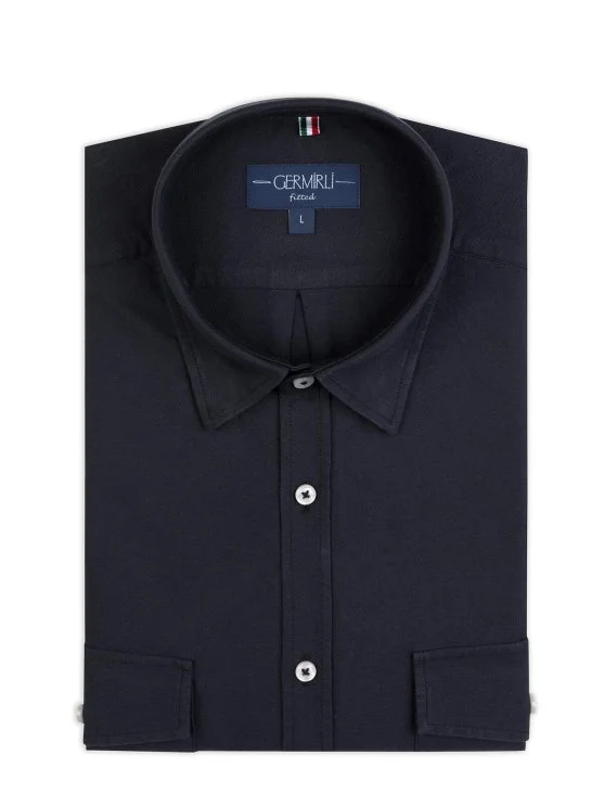 Germirli Sport Oxford Hidden Button Collar Black Utilty Flap Pocket Cotton Shirt - Germirli 