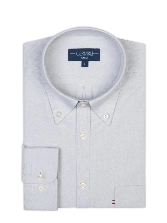 Germirli Stone Color Button-Down Collar Pocket Tailor Fit Sport Oxford Men's Shirt - Germirli 