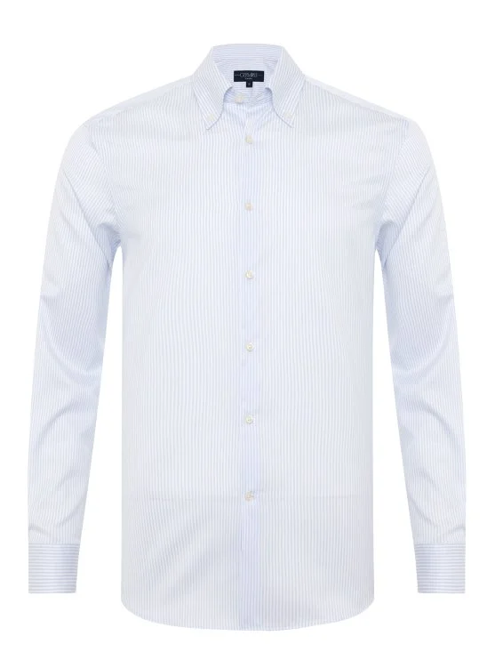Germirli Thomas Mason Blue Striped Anti Crease Formula Tailor Fit Non Iron Shirt - Germirli 