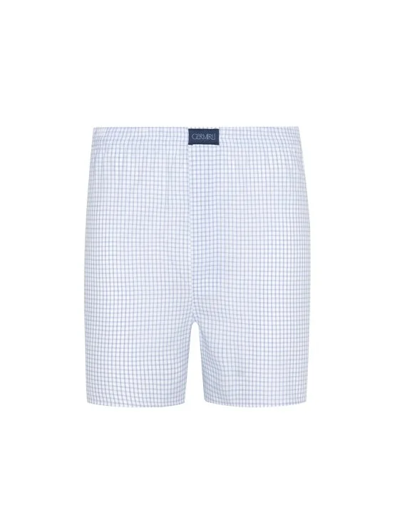 White Blue Checkered Cotton Boxer Shorts with Germirli - Germirli 