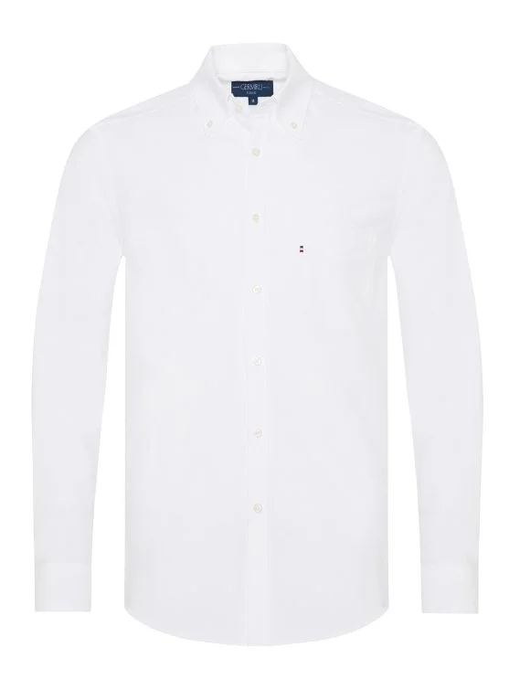 Germirli White Button-Down Collar Pocket Tailor Fit Oxford Men's Sport Shirt - Germirli 