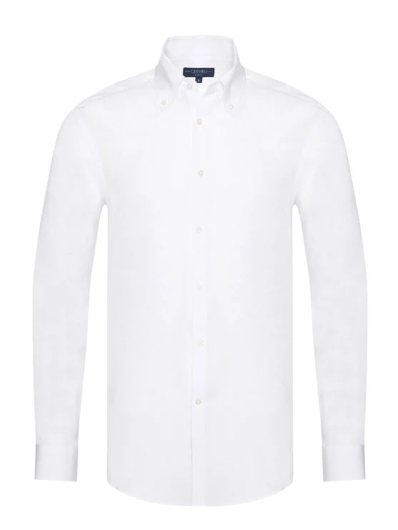 Germirli White Button-down Collar Tailor Fit Tencel Men's Shirt - Germirli 