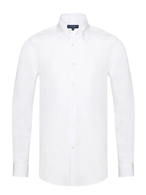 Germirli White Button-down Collar Tailor Fit Tencel Men's Shirt - Germirli 