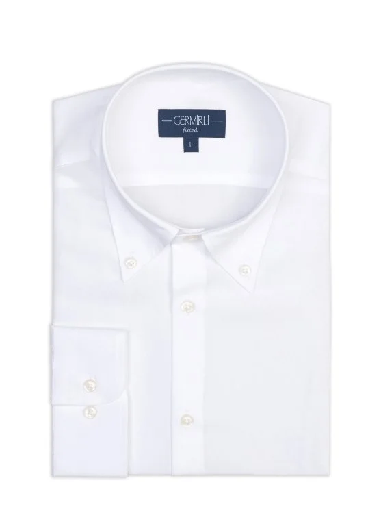 Germirli White Button-down Collar Tailor Fit Tencel Men's Shirt - Germirli 
