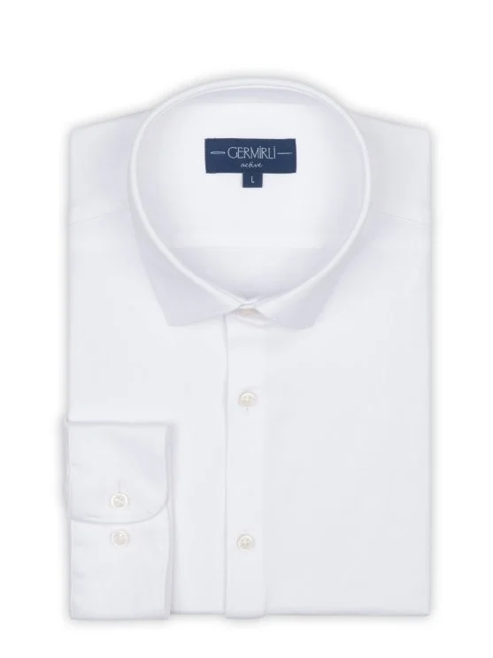Germirli White Cotton 3D Germirli Slim Fit Active Shirt - Germirli 