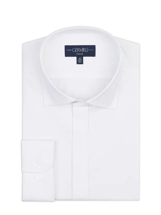 Germirli White Hidden Placket Classic Collar Tailor Fit Cotton Elastane Shirt - Germirli 