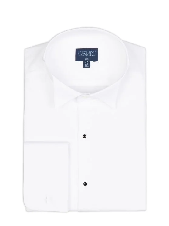 Germirli White Honeycomb Textured Ata Collar Slim Fit Shirt - Germirli 