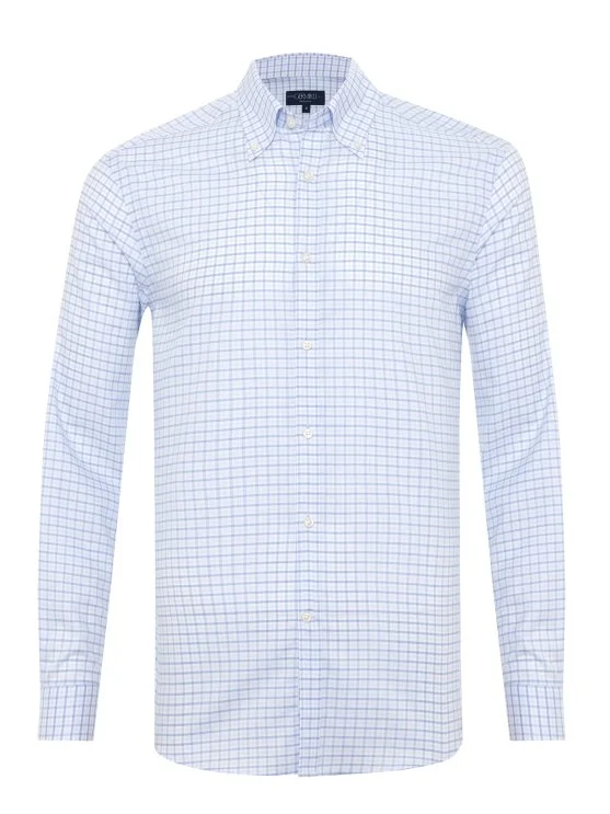 Germirli White Square Patterned Albini Relax Formula Tailor Fit Pure Cotton Exclusive Shirt - Germirli 