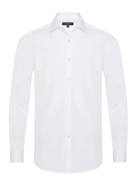 Germirli White Tailor Fit 120/2 Journey Non Iron Cotton Classic Collar Shirt - Germirli 