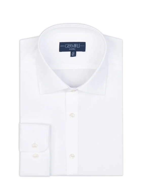 Germirli White Tailor Fit 120/2 Journey Non Iron Cotton Classic Collar Shirt - Germirli 