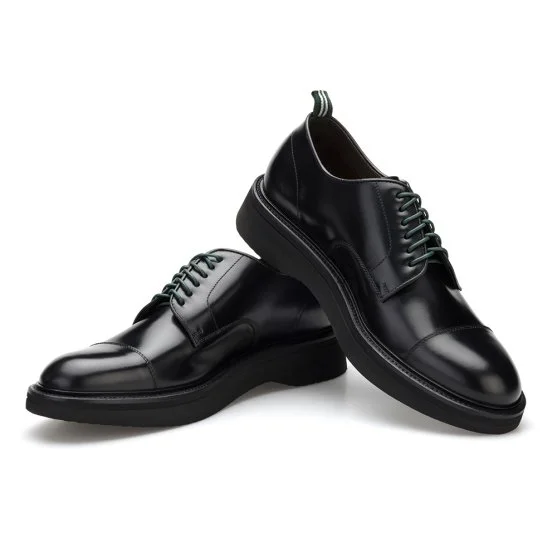 Green George Black Leather Lace-Up Live Tech Sole Italian Shoes - Green George